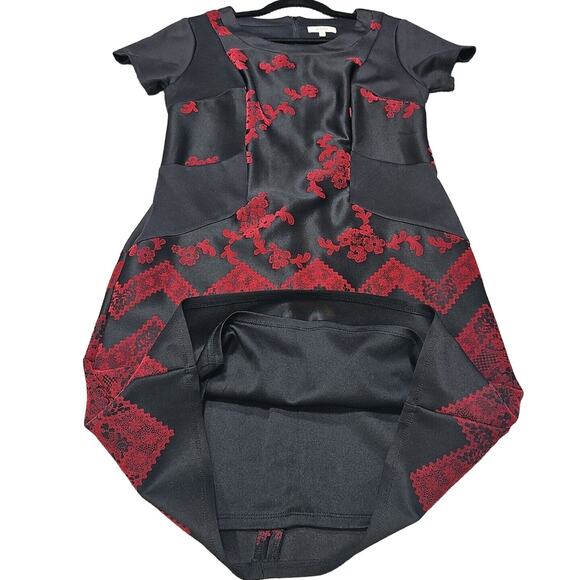 Halo Womens Size S Black Red Velvet Floral Sheath Mini Dress Gothic Office - Picture 12 of 13